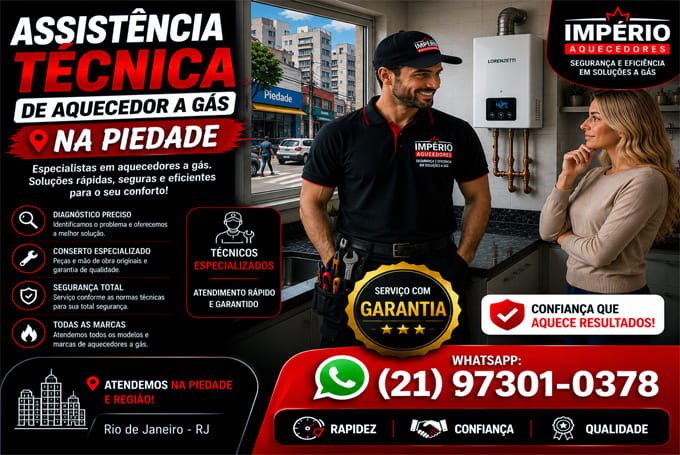 Técnico realizando assistência técnica em aquecedor a gás residencial na Piedade RJ