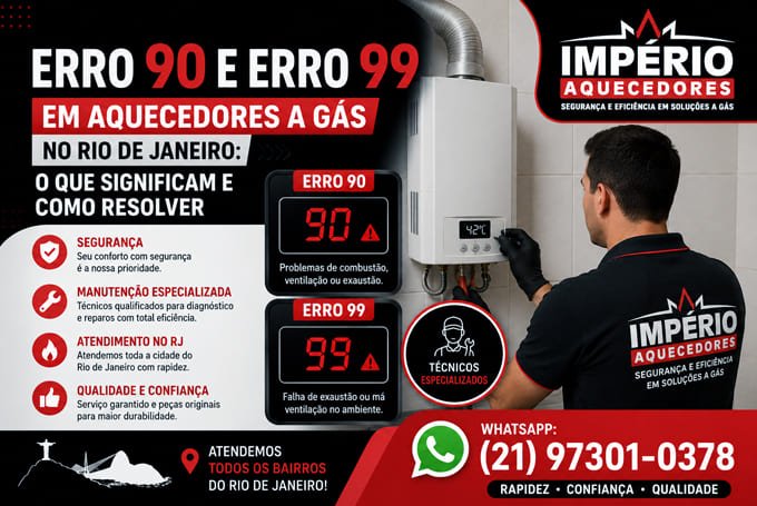 Erro 90 e Erro 99 em aquecedor a gás no Rio de Janeiro