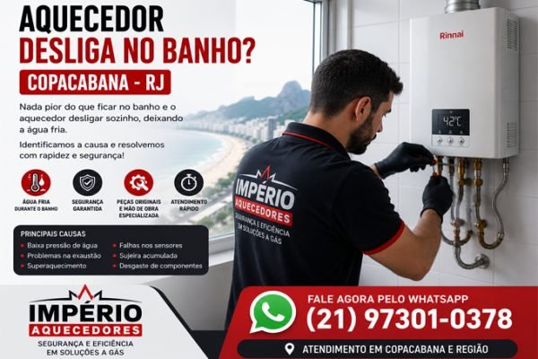 Aquecedor desliga durante o banho em Copacabana