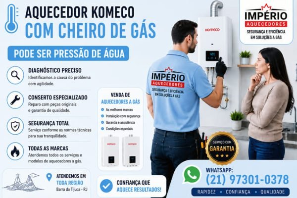 Aquecedor Komeco com cheiro de gás