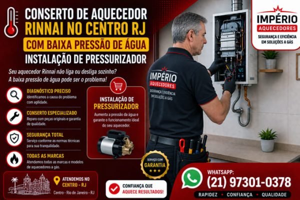 Aquecedor Rinnai com baixa pressão no Centro RJ